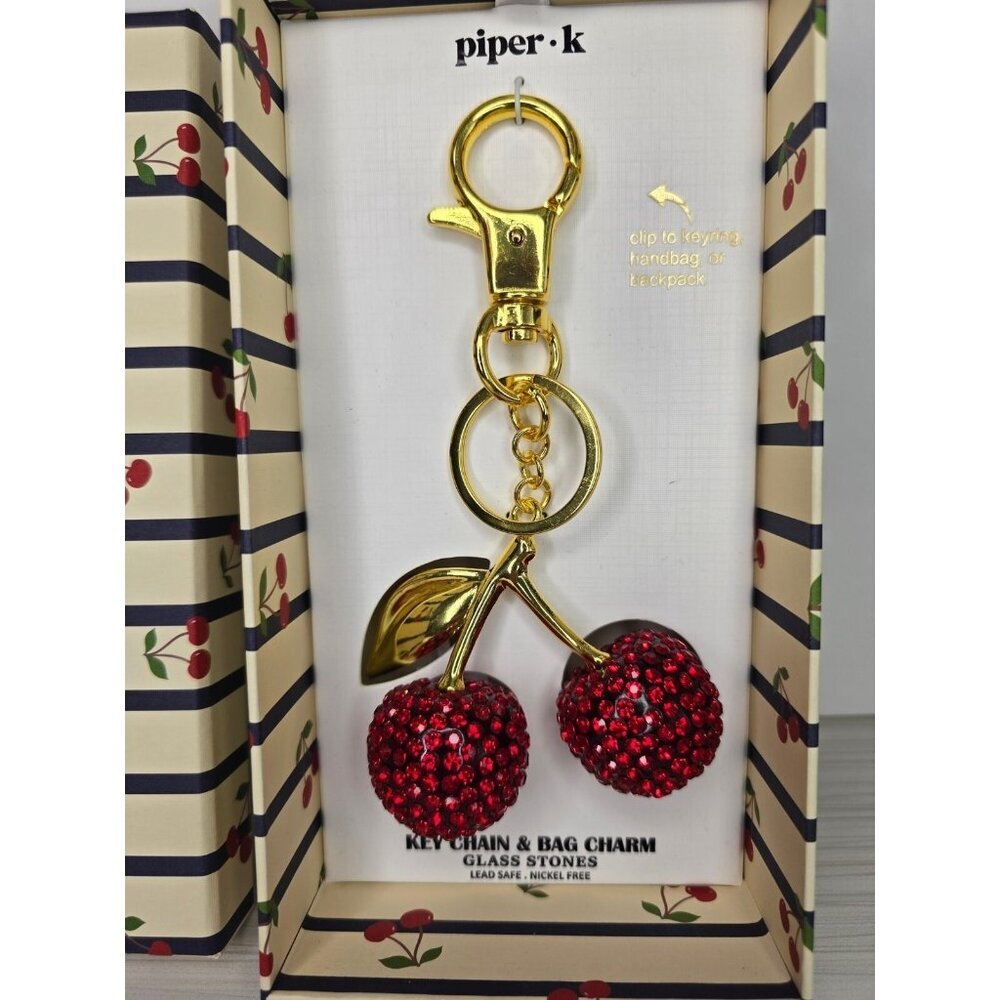 Piper K Cherries Glass Stone Bag Charm and Key Chain Accessory - NEW - Picture 2 of 7